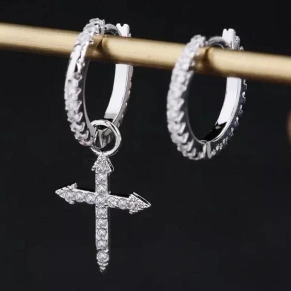 925 STERLING SILVER PENDANT CROSS EARRINGS, NICE EARRINGS, CUTE EARRINGS